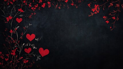 Chalkboard-style hearts and floral wreaths on black