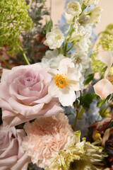 Close-up of a delicate floral arrangement with pastel colors