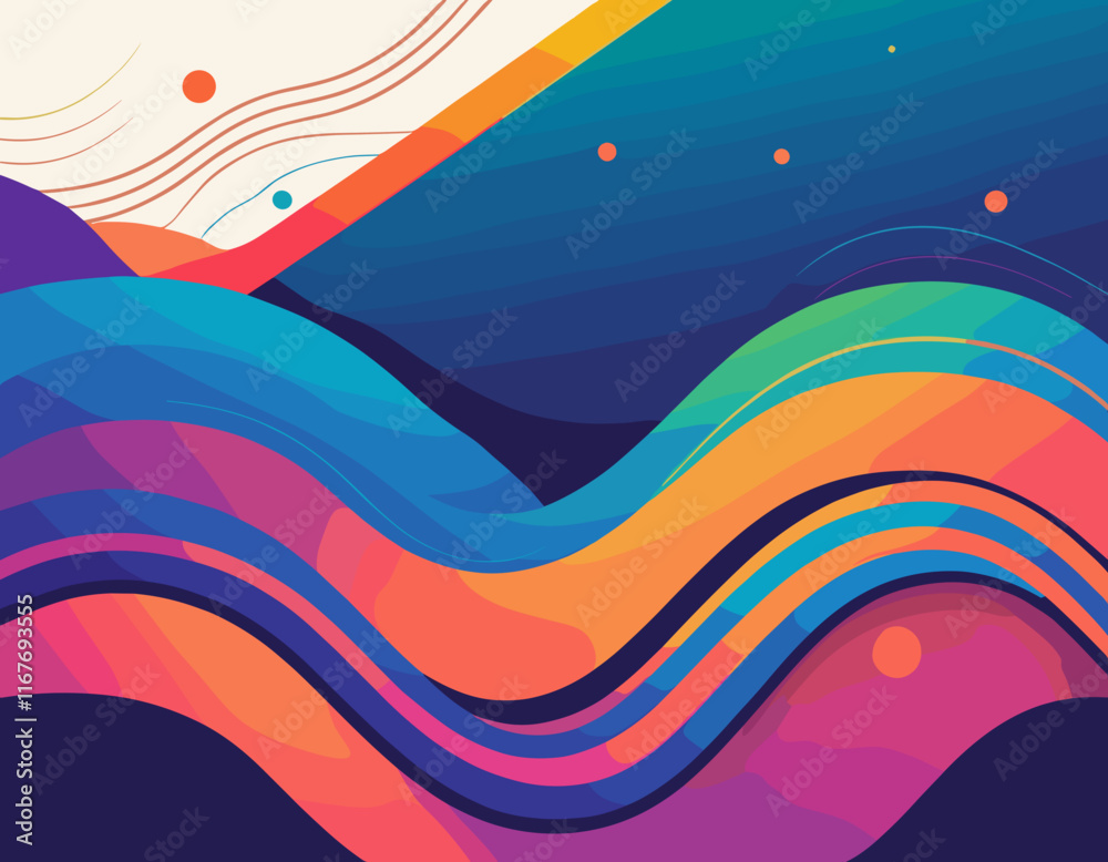 Poster Abstract Background with Dynamic Colorful Line Shapes. Vector Geometric Pattern with Squiggle Gradient Elements.