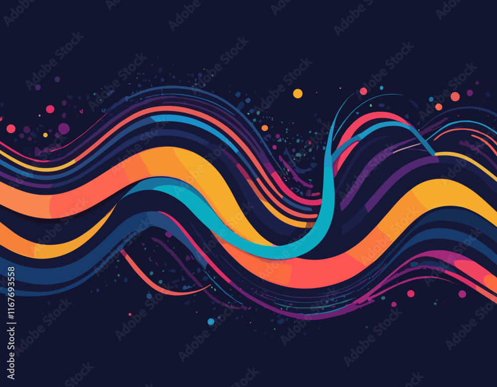 Poster Abstract Background with Dynamic Colorful Line Shapes. Vector Geometric Pattern with Squiggle Gradient Elements.