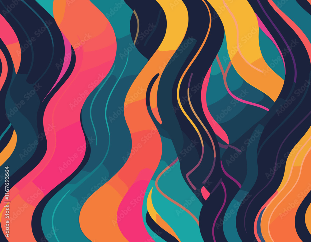 Poster Abstract Background with Dynamic Colorful Line Shapes. Vector Geometric Pattern with Squiggle Gradient Elements.