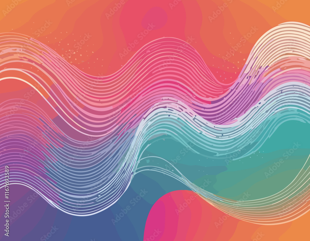 Poster Abstract Background with Dynamic Colorful Line Shapes. Vector Geometric Pattern with Squiggle Gradient Elements.