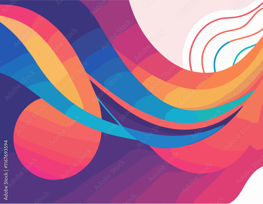 Poster Abstract Background with Dynamic Colorful Line Shapes. Vector Geometric Pattern with Squiggle Gradient Elements.