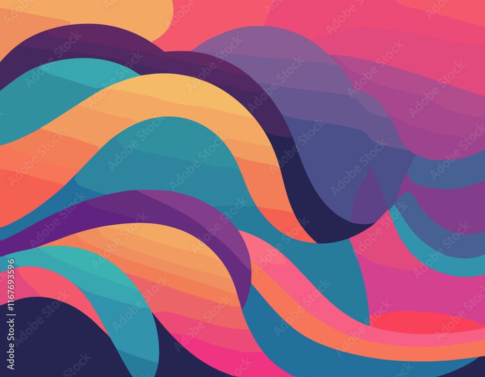 Poster Abstract Background with Dynamic Colorful Line Shapes. Vector Geometric Pattern with Squiggle Gradient Elements.