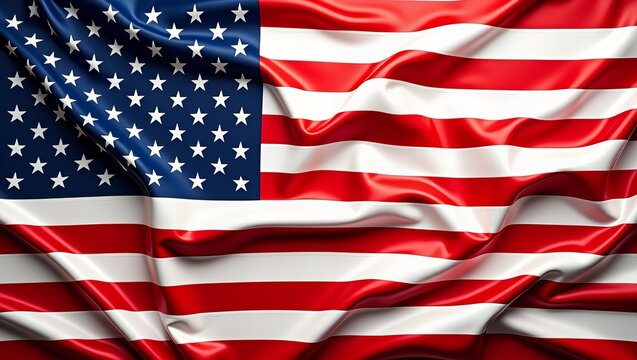 Szczeg&oacute;łowe zbliżenie flagi Stan&oacute;w Zjednoczonych, ukazujące gwiazdy i paski z miękkimi, dynamicznymi fałdami i bogatą fakturą.

