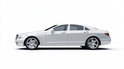 Fototapeta premium Side view of a white luxury sedan on white background.