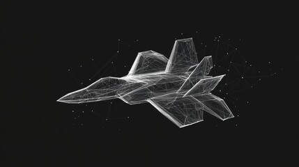A wireframe model of a fighter jet, showcasing a digital design aesthetic.