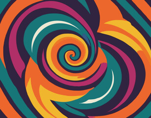 Psychedelic Swirl Radial Pattern. Retro Waves, Spiral, Burst, Swirl, Twirl Background. Abstract Vector Groovy Carnival Texture