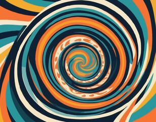 Psychedelic Swirl Radial Pattern. Retro Waves, Spiral, Burst, Swirl, Twirl Background. Abstract Vector Groovy Carnival Texture