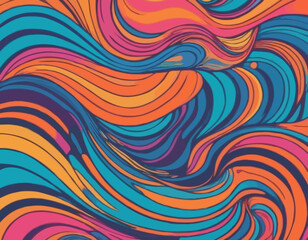 Abstract Trippy Patterns with Swirl Lines. Vector Psychedelic Groovy Backgrounds with Waves