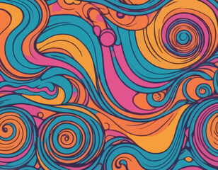 Abstract Trippy Patterns with Swirl Lines. Vector Psychedelic Groovy Backgrounds with Waves