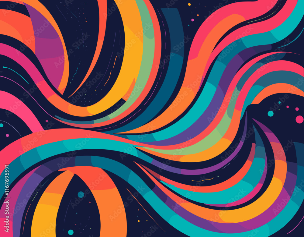 Poster abstract color rainbow gradient shapes set. vector graphic with wavy lines in bright colors. colorfu