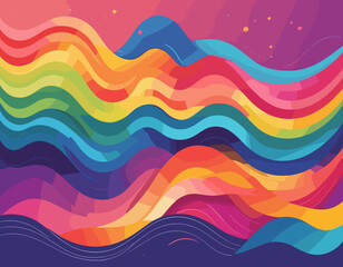 Abstract Color Rainbow Gradient Shapes Set. Vector Graphic with Wavy Lines in Bright Colors. Colorful Fluid Wave Pattern. Squiggly Design Elements.