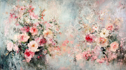 Vibrant floral arrangement art gallery oil painting colorful backdrop aesthetic appeal