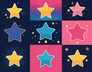 Obraz premium Funky Y2k Bg with Sparkle Stars. Vector Set of Metaverse Illustrations with Lines