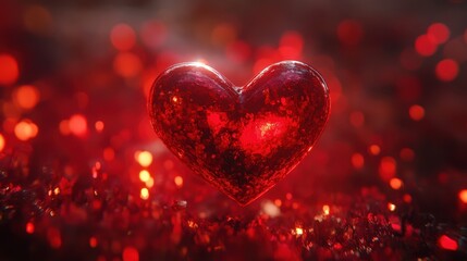 Beautiful heart on red bokeh background, Macro photography for Valentine's day