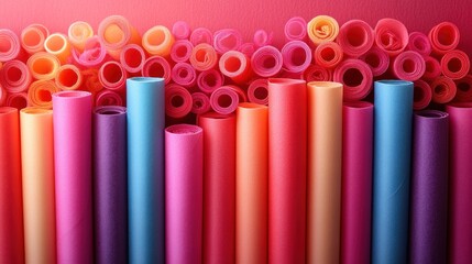 A vibrant array of colorful rolled papers arranged in a visually appealing display.