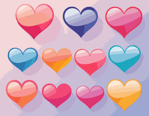 Set of Colorful Heart Shapes in Gradient. Vector Love Icons. Squiggly Heart Illustrations for Valentine's Day