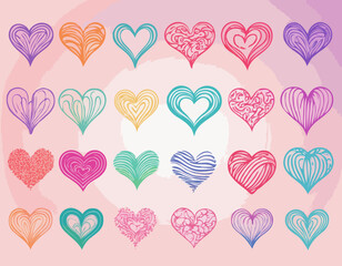 Set of Colorful Heart Shapes in Gradient. Vector Love Icons. Squiggly Heart Illustrations for Valentine's Day