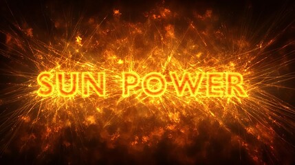 Glowing neon text "SUN POWER" with energy sparkling letters.