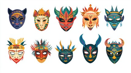 A collection of colorful masks representing diverse cultures.