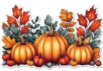 Autumn cornucopia clipart perfect for fall and Thanksgiving decorations, with colorful watercolor harvest illustrations