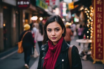 Fototapeta premium Portrait of woman standing in city street
