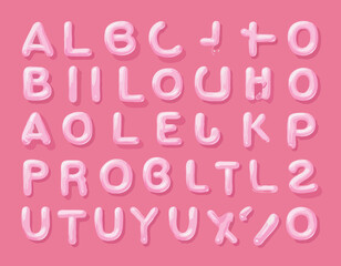 Pink Glossy Balloon Font. Funny Typeset in Y2k 3d Style. Vector Bubble Gum Alphabet. Cute Letters Pinkcore Aesthetic