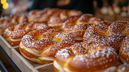 A lively Christmas market in Germany serves up warm pretzels, holiday beverages, and handmade wooden crafts