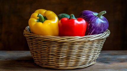 Vibrant Vegetables in Woven Basket on Wooden Table