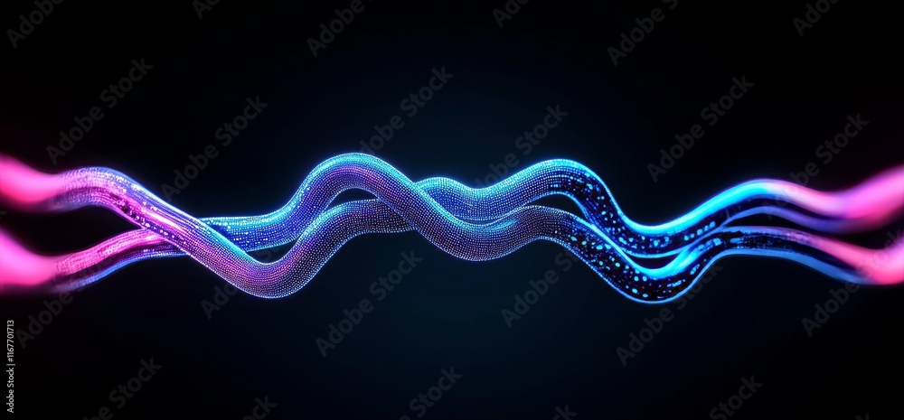 Poster the concept of big data. a 3d illustration of blockchain. information waves and the global database.