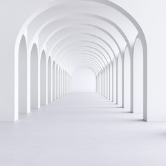 Contemporary Architecture: White Arched Hallway Bathed in Sunlight and Shadows.