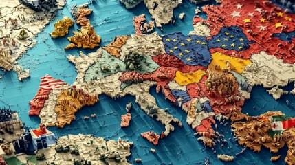 Naklejka premium Textured map, European countries, colorful relief.