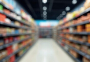 Blurry shopping shelves in supermarkets and department stores realistic image, ultra hd, high design