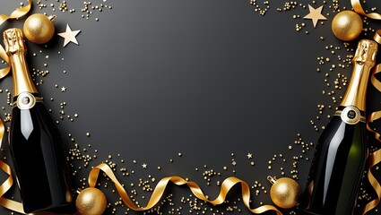 Świąteczna celebracja szampana ze złotymi dekoracjami