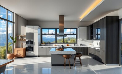 Realistic kitchen with a black and white and dark gray cabinet a light luxury interior design Japandi interior design interior design japandi style modern