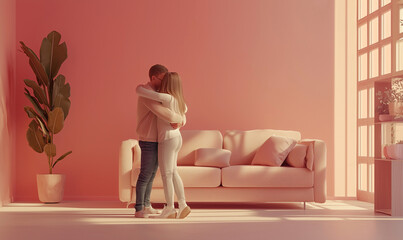 Embracing emotional well-being a couple's moment of mindfulness for mental health cozy home environment warm lighting