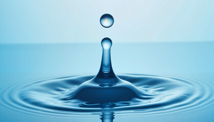 Water droplets creating spheres in tranquil blue setting, purity concept