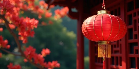 Obraz premium Red lanterns and couplet hung on a traditional Chinese door, chinese doors, lanterns, colorful curtains