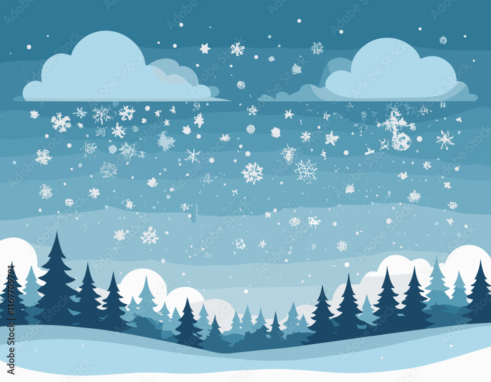 Fototapete falling snow on transparent background in paper cut style. snowstorm clouds overlay effect for chris