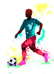 Football player with a ball. A bright football player with a ball. The athlete runs with a football. A football player running with a ball. Playing with a ball on the field. Football player. Ball