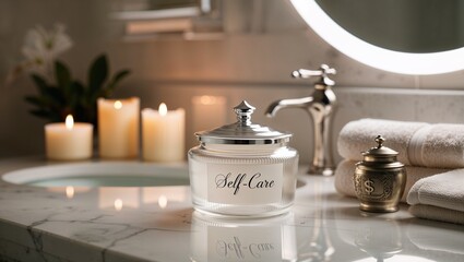 Luxurious Self-Care Bathroom Vanity with Candles and Towels