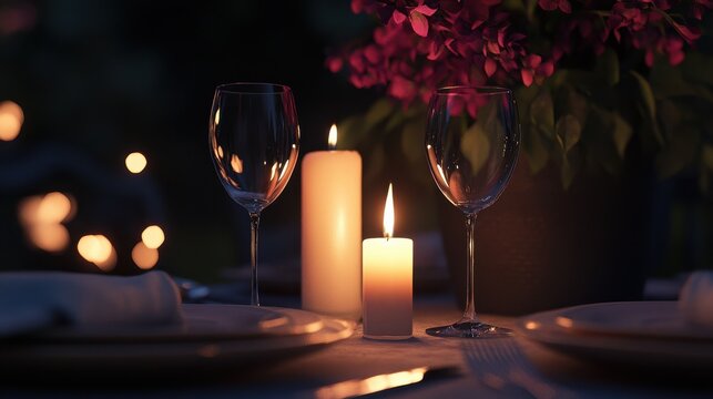 A romantic candlelight setting captured on a dark background.
