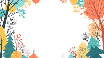 Obraz premium A scenic digital illustration featuring an elegant autumn tree border with mixed foliage creating a cozy seasonal frame 
