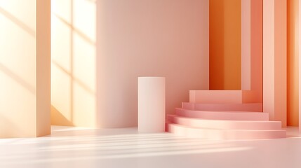 Fototapeta premium Abstract Pastel Pink Orange Architectural Scene Design