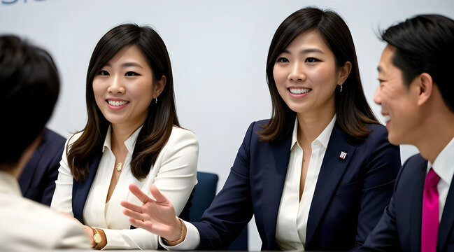 Young asian businesswomen and businessmen having a meeting in the office