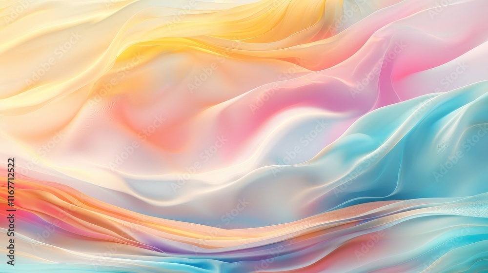 Aufkleber An abstract background featuring colorful waves of soft fabric with light and airy flowing curves in pastel colors, creating an elegant and dreamy atmosphere. Perfect for wallpaper visual designs