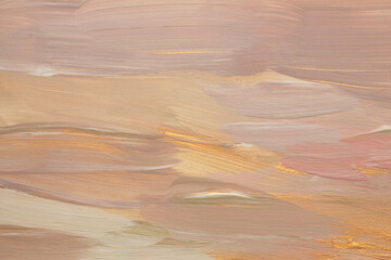 Art oil, Acrylic smear brush stroke line wave blot painting wall. Abstract texture beige pastel neutral color stain background.