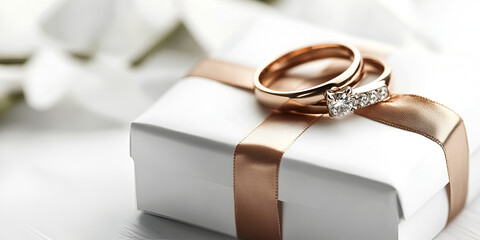 Engagement Rings on White Gift Box