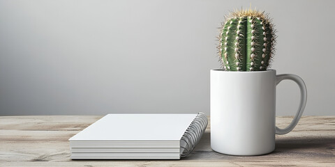Cactus in a White Cup on Wooden Table
